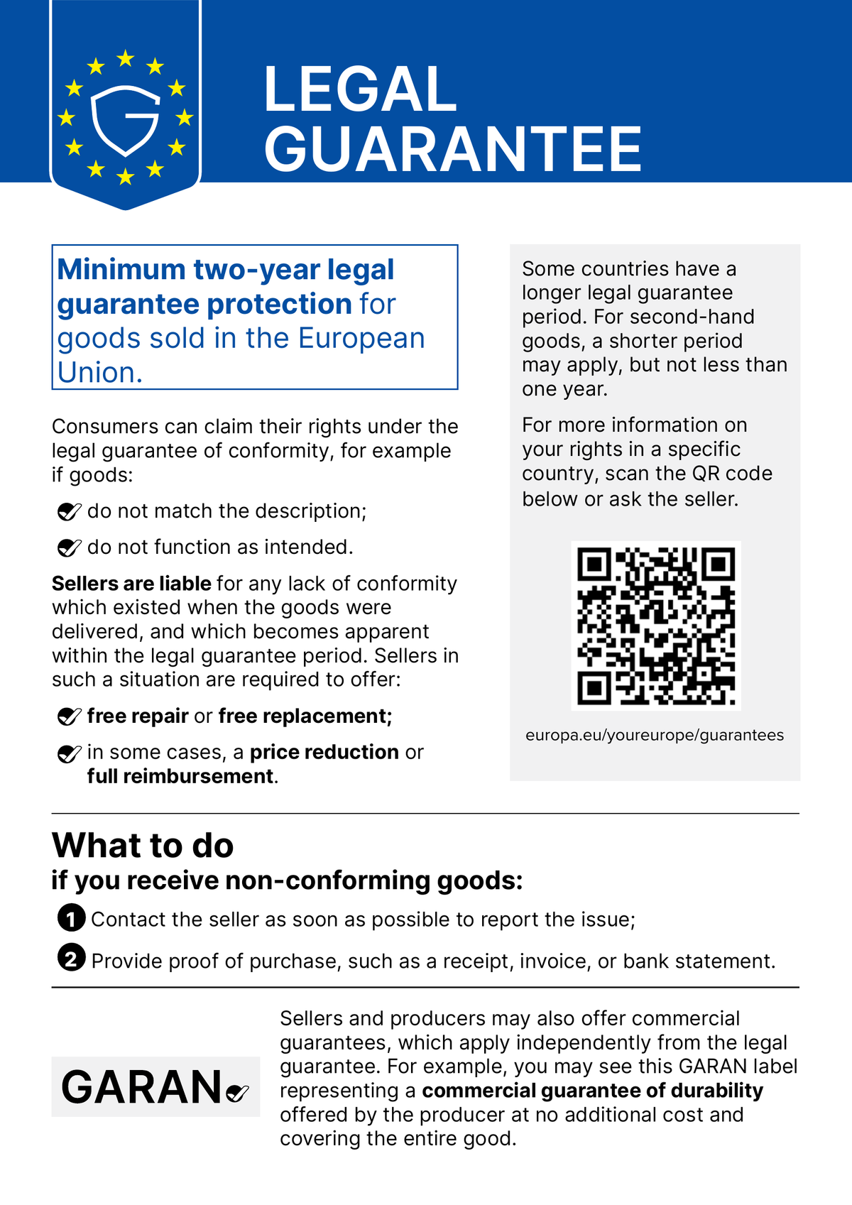 EU notice on your legal guarantee rights when buying goods