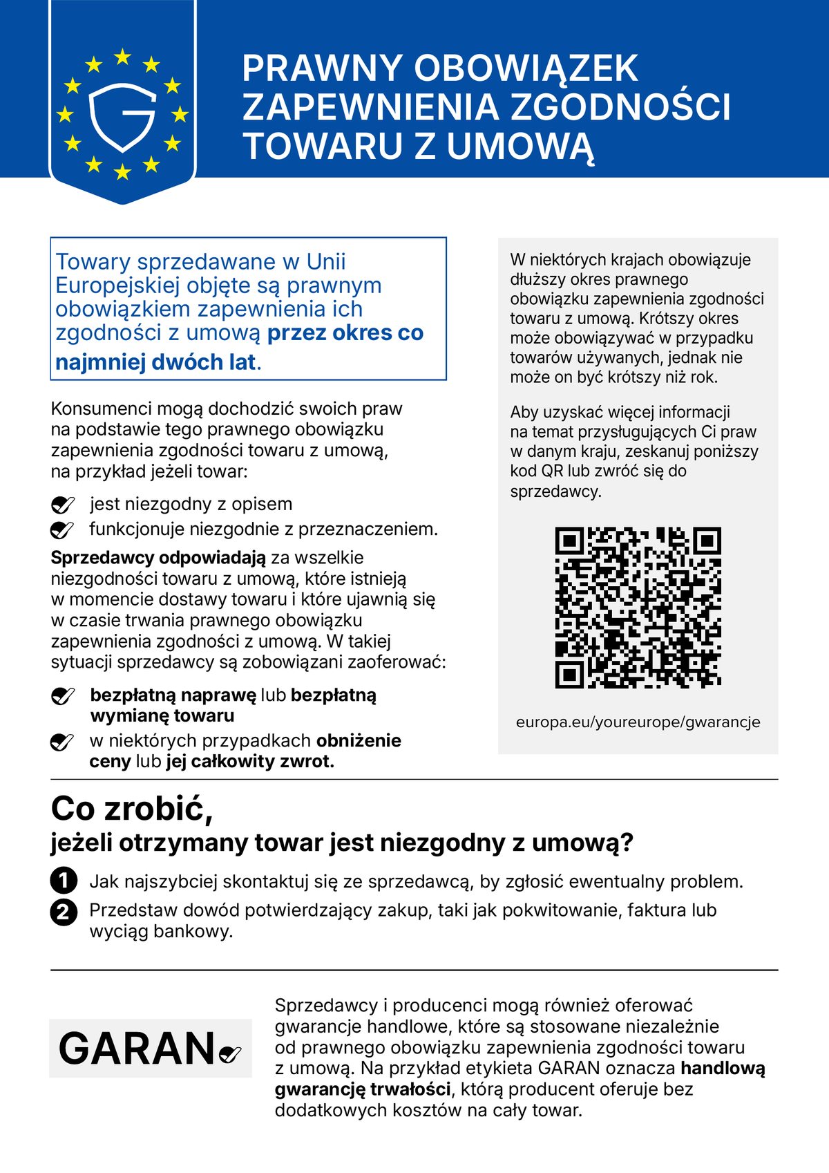 Informacja UE o ustawowych prawach gwarancyjnych przy zakupie towarów